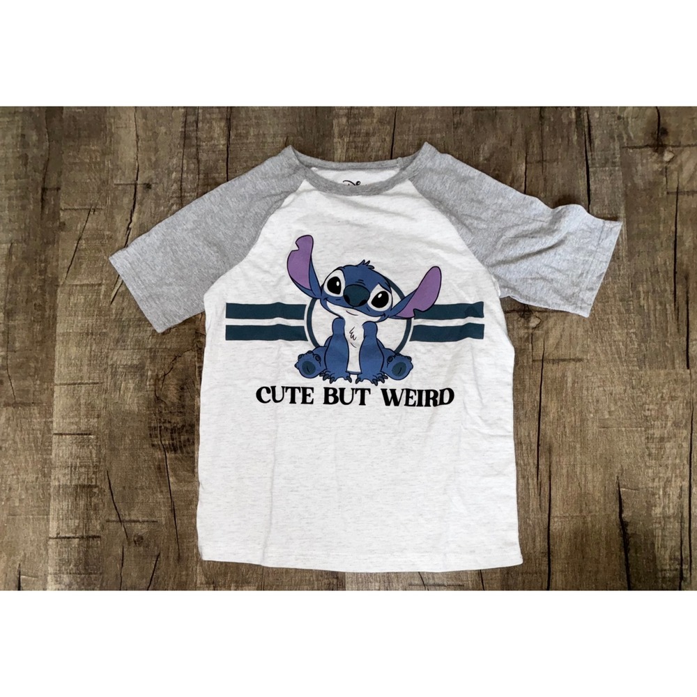 Disney Jumping Beans Boys Stitch Cute But Weird‎ Raglan T-Shirt Gray Size 7